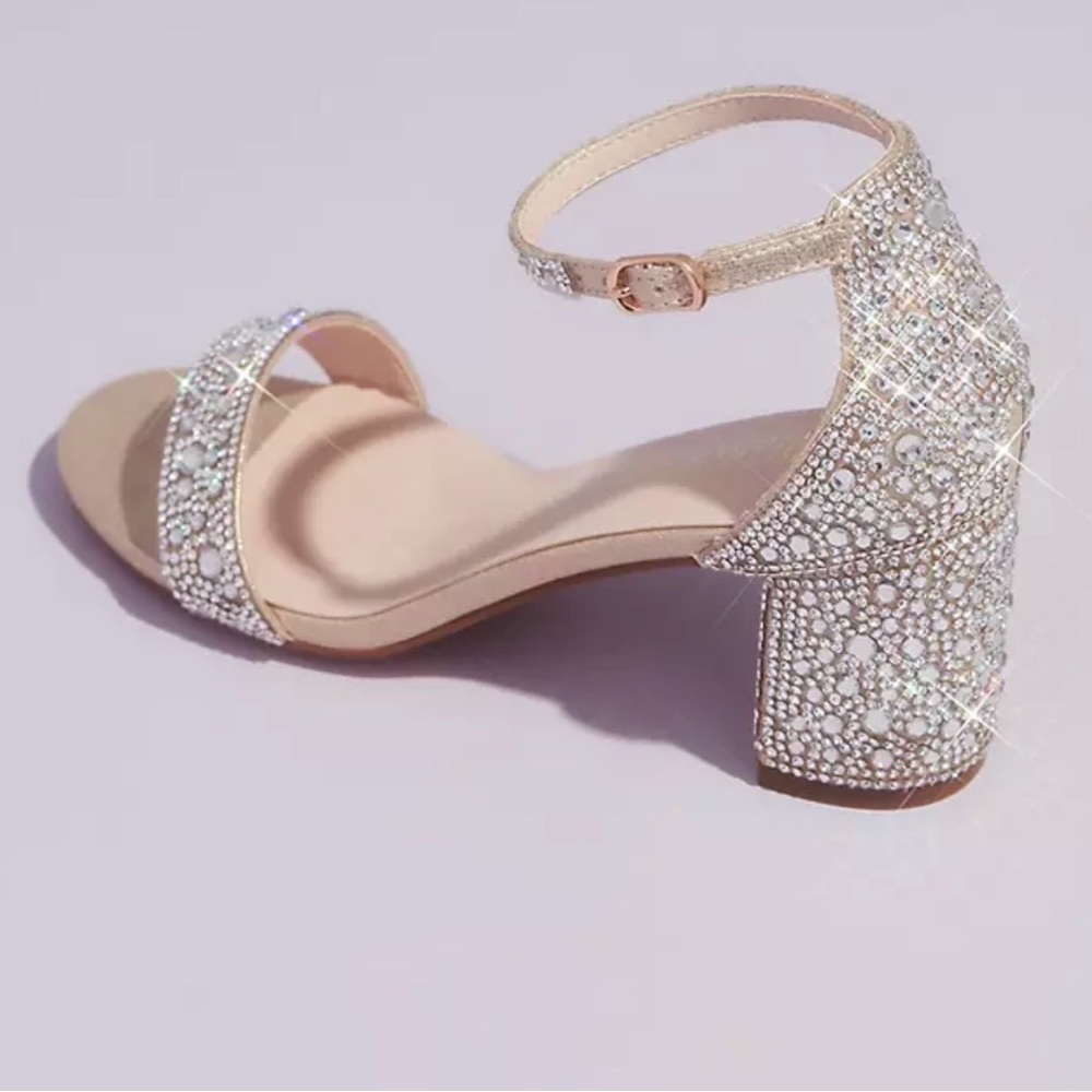 DB Studio | Allover Crystal Glitter Block Heel Sandals | CALE Champagne | 9W - Picture 2 of 5
